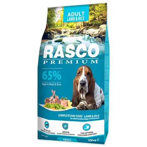 Rasco Premium Adult jahňači s ryžou 15kg / Granule pre dospelých psov 