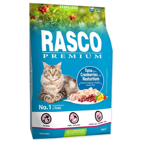Rasco Premium Sterilized tuniak s brusnicou a kapucínkou 2kg / Granule pre dospelé mačky 