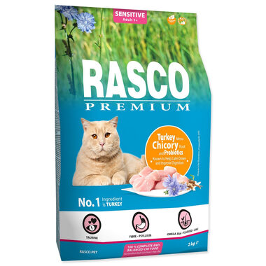 Rasco Premium Sensitive morka s koreňom čakanky a probiotikami 2kg / Granule pre dospelé mačky 
