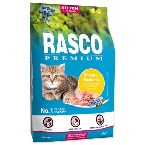 Rasco Premium Kitten kura s čučoriedkou 2kg / Granule pre mačiatka