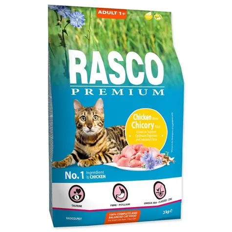 Rasco Premium Adult kura s koreňom čakanky 2kg / Granule pre dospelé mačky 