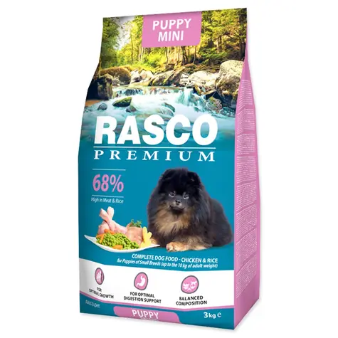 Rasco Premium Puppy Mini kura s ryžou 3kg / Granule pre šteňatá 