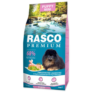 Rasco Premium Puppy Mini kura s ryžou 1kg / Granule pre šteňatá 