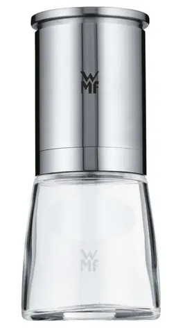 WMF De Luxe mlynček na korenie / ručný mechanizmus mletia / regulácia jemnosti mletia / nerez a sklo / 14 x 6 cm