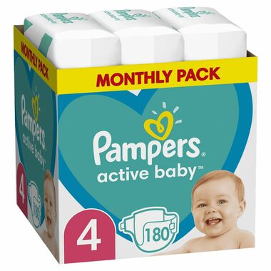 Pampers Active Baby Monthly Pack (180 ks) / Plienky / Veľkosť 4 (9-14 kg)