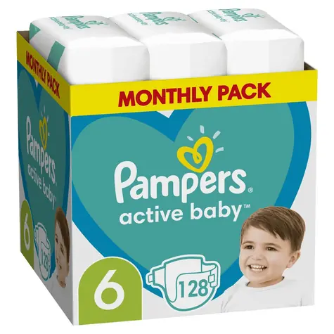 Pampers Active Baby Monthy Box Extra Large (128 ks) / Plienky / Veľkosť 6 (15+ kg)