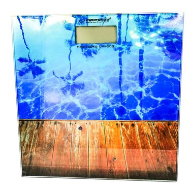 Esperanza EBS011 WAIKIKI osobná digitálna váha / 180 kg / tvrdené sklo / 1x CR2032 / motív pláž