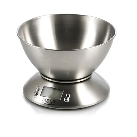 Adler AD 3134 sivá / Kuchynská váha s miskou / 5 kg / nerezová miska / 1.8 L / 2x AAA(LR03) 