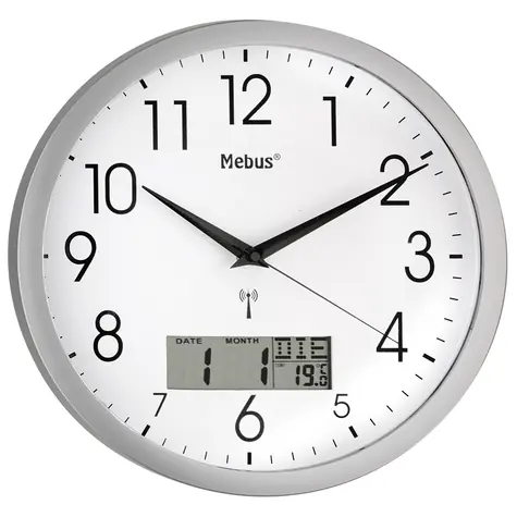 Mebus 19422 - Rádiom riadené nástenné hodiny s digitálnym displejom / 30 cm / 1x AA