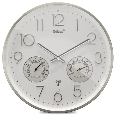 Mebus 12989 - Rádiom riadené nástenné hodiny s teplomerom a vlhkomerom / 30 cm / 1x AA