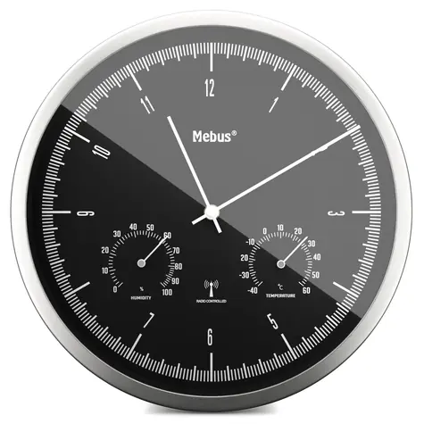 Mebus 19777 - Rádiom riadené nástenné hodiny s teplomerom a vlhkomerom / 25 cm / 1x AA  