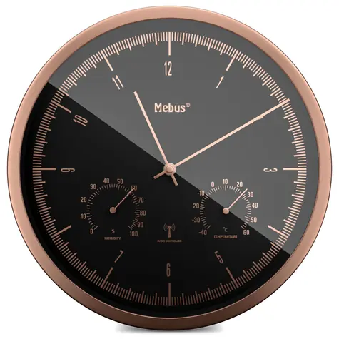 Mebus 19778 - Rádiom riadené nástenné hodiny s teplomerom a vlhkomerom / 25 cm / 1x AA