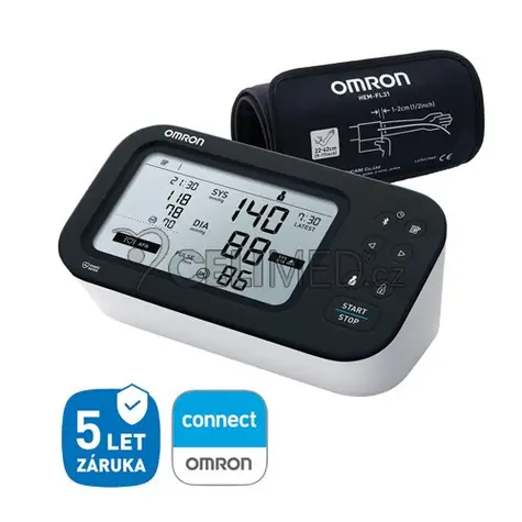 Omron M7 Intelii IT Afib + ZDROJ / Digitálny tonometer na paži / 3. riadkový displej / pamäť pre dvoch užívateľov 