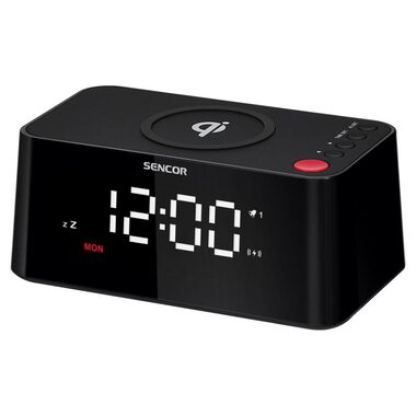 Sencor SDC 7600 Qi čierna / Digitálny budík / LED displej / Bezdrôtová nabíjačka Qi 10W