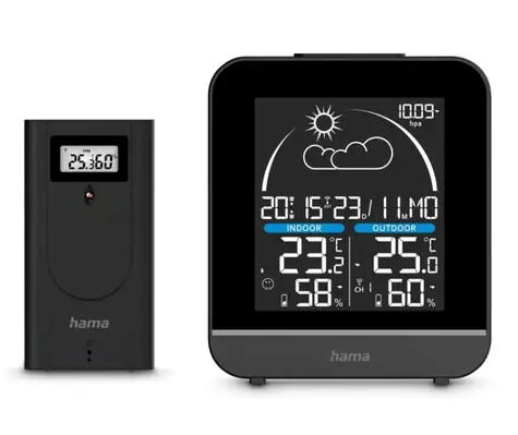 HAMA La Gomera čierna / digitálna meteostanica / VA displej / bezdrôtový senzor / teplota / vlhkosť / barometer