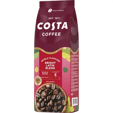 Costa Coffee Bright Blend Beans Coffee 1 kg / Zrnková káva / 100% Arabica