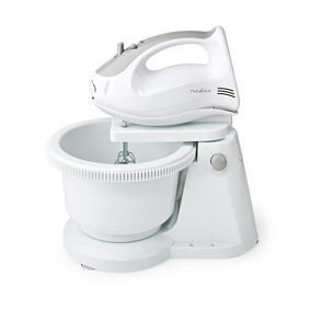 Nedis KAHM110CWT biela / Ručný mixér / 200 W / 5 rýchlostí + turbo / misa / 2 háky na cesto / 2 šľahače 