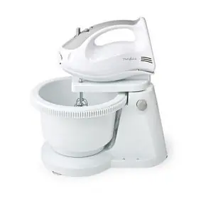 Nedis KAHM110CWT biela / Ručný mixér / 200 W / 5 rýchlostí + turbo / misa / 2 háky na cesto / 2 šľahače 