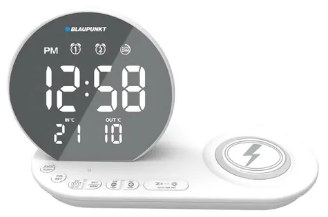 Blaupunkt CR85WH CHARGE biela / rádio budík / LCD displej / bezdrôtová nabíjačka / teplomer vnútorný / vonkajší