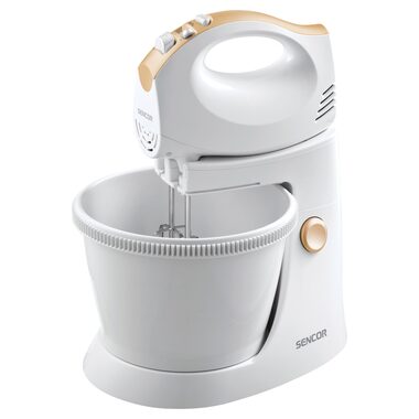 Sencor SHM 5330-EUE3 biela / Ručný šľahač s misou / 500W / 5 rýchlostí / hnetacie & šľahacie metly