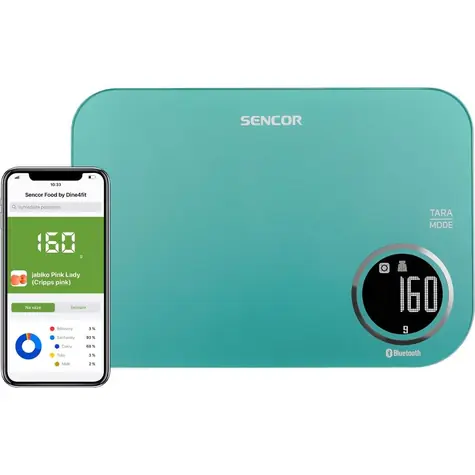 Sencor SKS 7071GR tyrkysová / múdra kuchynská váha / max. 5kg / funkcia TARA / Bluetooth 