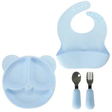 KIK Silikónová sada riadu pre deti Medveď Modrá / 4 ks