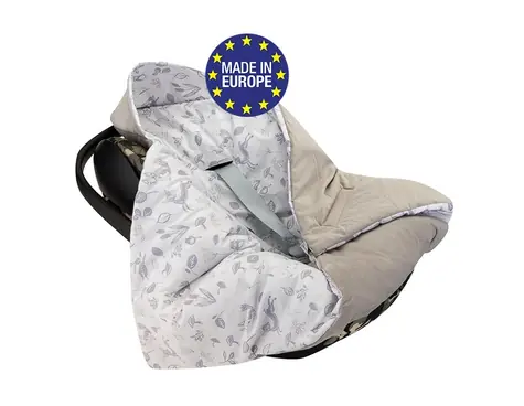 Bomimi Zavinovacia deka do autosedačky VELVET lesné zvieratká, šedá