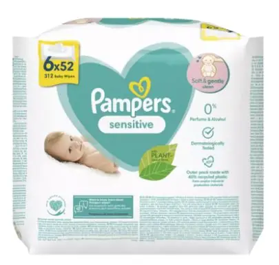 Pampers Sensitive vlhčené obrúsky 6 x 52 ks 