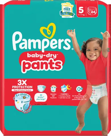 Pampers Baby Dry Pants Junior 11-17 kg (24 ks) / plienkové nohavičky / veľkosť 5 (11-17 kg)