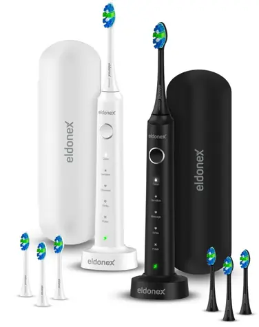 Eldonex SonicPro DuoPack čierna & biela / Elektrická zubná kefka / 40.000 kmitov / 5 režimov / 8 hlavíc