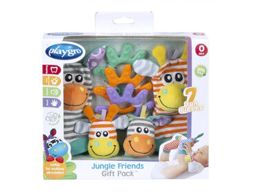 Playgro - Darčekový set hrkajúce ponožky a náramky Jungle Friends / od 0 rokov