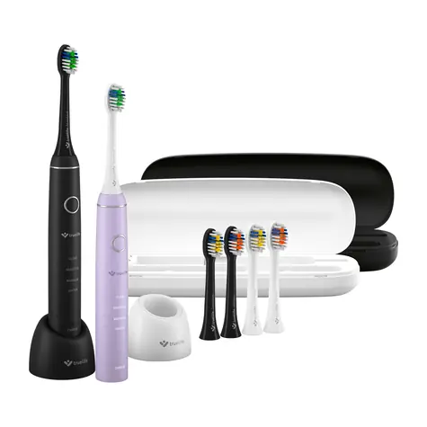 TrueLife SonicBrush Compact Duo čierna/fialová / sonická zubná kefka / 3 hlavice /70.000 kmitov / 4 režimy 