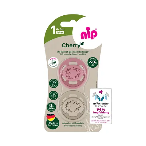 NIP Cherry NATURE line Cumlík kaučuk veľkosť 1 (0-6m) červená/hnedá 2ks 