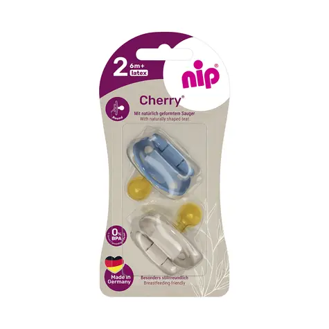 NIP Cherry Cumlík kaučuk veľkosť 2 (6m+) modrá/hnedá 2ks 