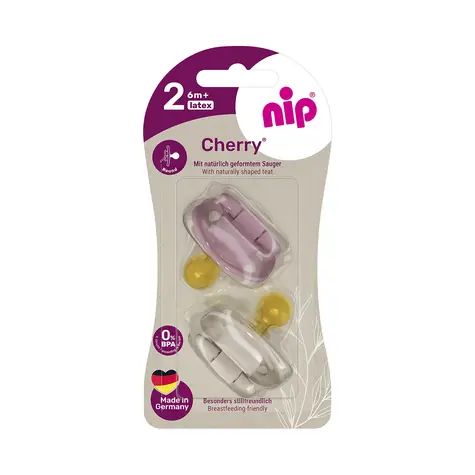 NIP Cherry Cumlík kaučuk veľkosť 2 (6m+) červená/hnedá 2ks