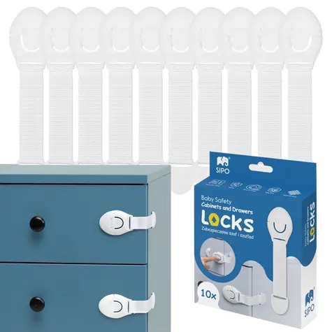 Sipo Bezpečnostné zámky na skrinky a zásvuky, sada 10ks textilná-biela
