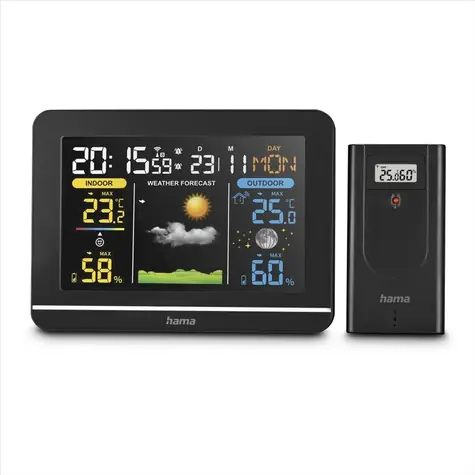 HAMA Usedom čierna / meteostanica / bezdrôtový senzor / farebný VA displej / sieťový zdroj / batéria