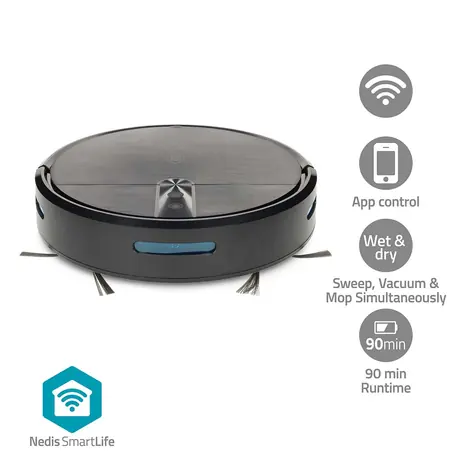 Nedis WIFIVCR10CBK čierna / Robotický vysávač 3v1 / zametanie & vysávanie & vytieranie / Wi-Fi / 0.6 l / 2000 Pa / HEPA 12