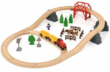 Brio vláčikodráha Vidiecka dráha s mostom (33909) / 36 dielov / vlak / vagóny / koľaje / most / príslušenstvo / od 3 rokov 
