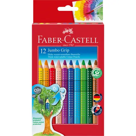 Faber-Castell Jumbo Grip - Pastelky trojhranné - 12 ks + strúhadlo / rozmývateľné