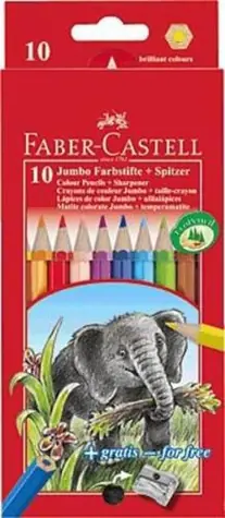 Faber-Castell Jumbo - Pastelky šesťhranné - 10 ks + strúhadlo / rozmývateľné