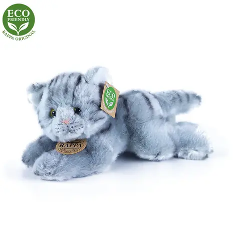 Rappa Plyšová mačka šedá ležiaca 30 cm / ECO-FRIENDLY / od 0 mesiacov