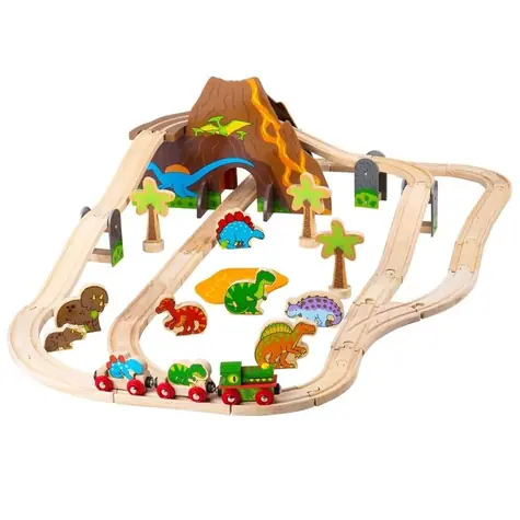 Bigjigs Rail Drevená vláčikodráha dinosaury / 49 dielov / od 3 rokov