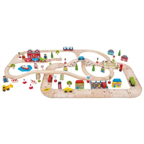 Bigjigs Rail Vláčikodráha a autodráha / 108 dielov / od 3 rokov