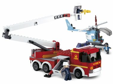 Sluban Hasiči M38-B0627 Teleskopická plošina s vrtuľníkom / Lego - kompatibilný / Počet figúrok|dielikov:3|403 / od 6 rokov