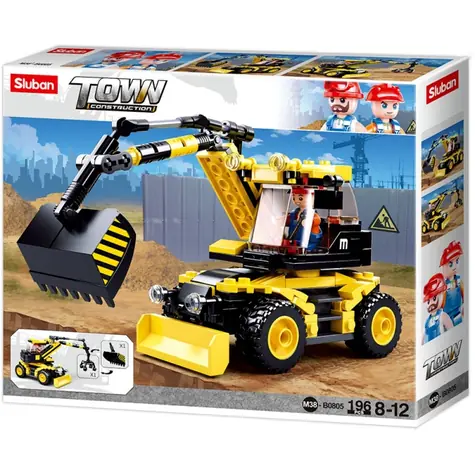 Sluban Town Stavitelia M38-B0805 Kolesové rýpadlo / LEGO - kompatibilné / Počet figúrok|dielikov: 1|196 / od 8 rokov
