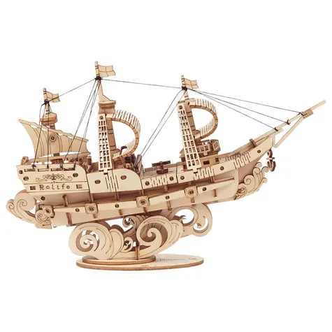 RoboTime drevené 3D puzzle Vojenská plachetnica / od 8 rokov / 118 dielikov / Obtiažnosť: nízka