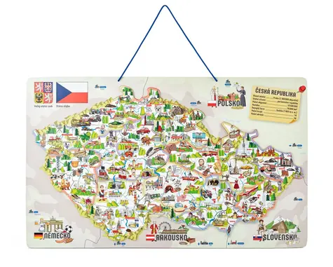 Woody Magnetická mapa ČR s obrázkami a spoločenská hra, 3 v 1/od 3 rokov