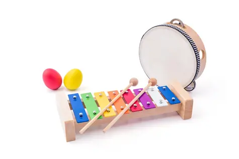 Woody Muzikálny set (xylofón, tamburína/bubienok, triangel, 2 maracas vajíčka) / od 3 rokov