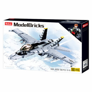 Sluban Model Bricks M38-B0928 Stíhačka F/A-18 Super Bumble / Lego - kompatibilný / Počet figúrok|dielikov: 1|682 / 10 rokov